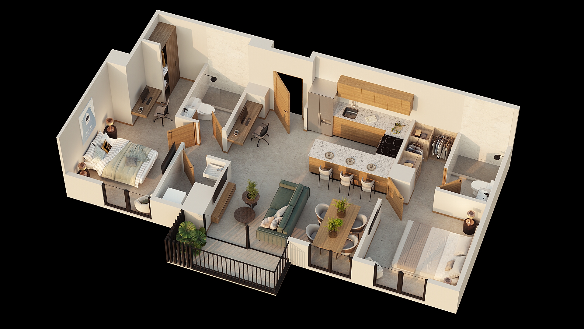 Axonométrico del apartamento Flamma 77/78 en Valto Ignis