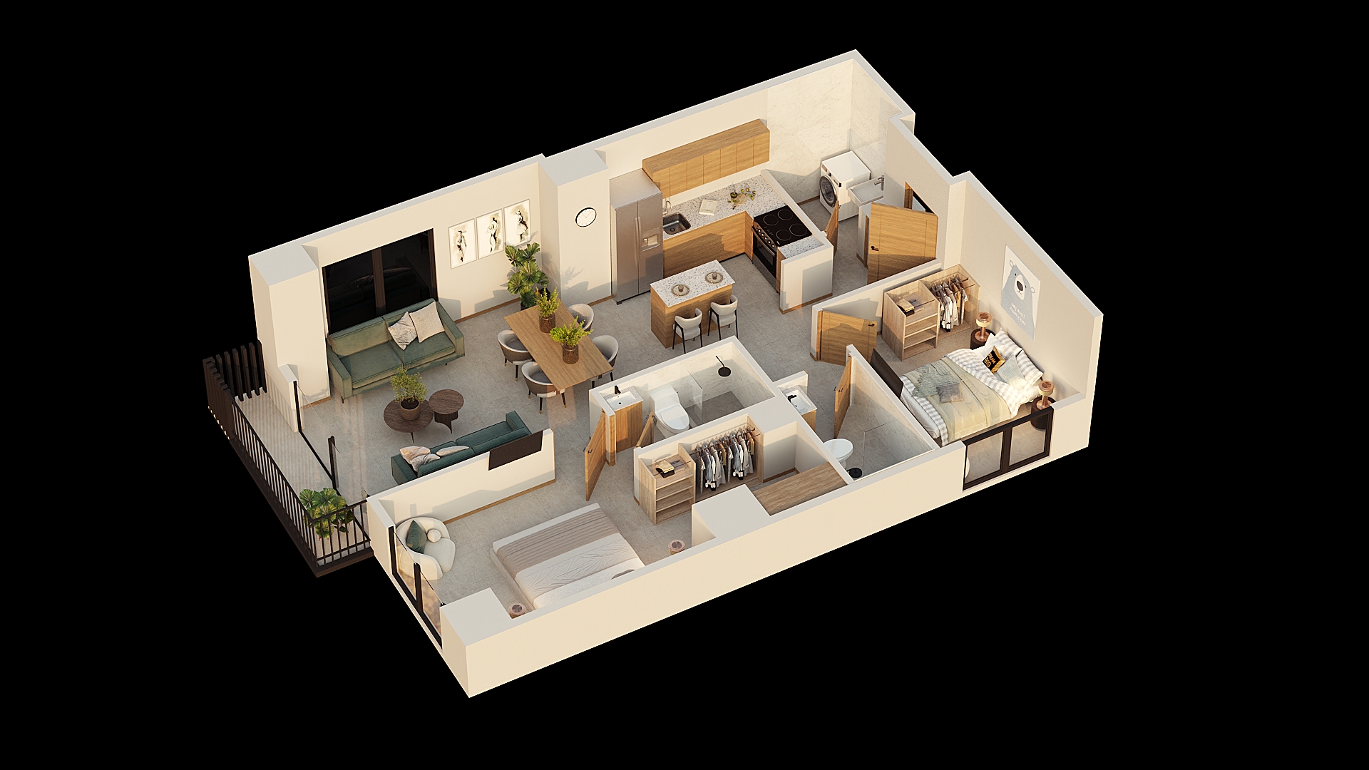 Axonométrico del apartamento Flamma 81 en Valto Ignis