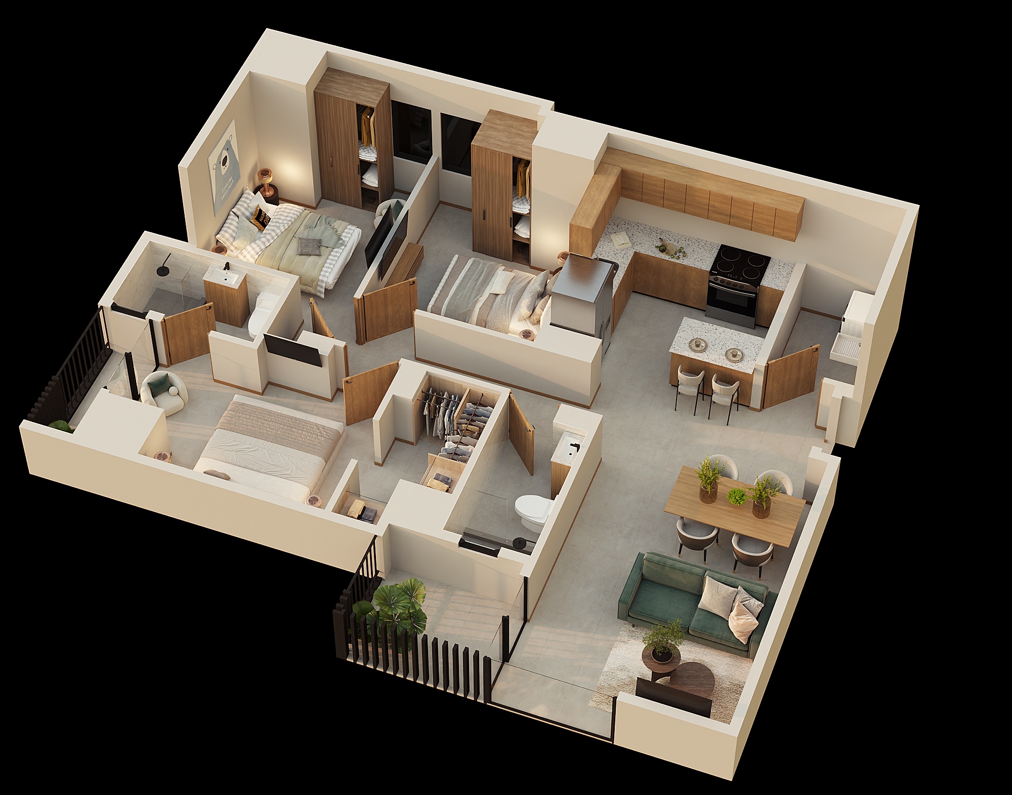 Axonométrico del apartamento Lucerna B en Valto Ignis