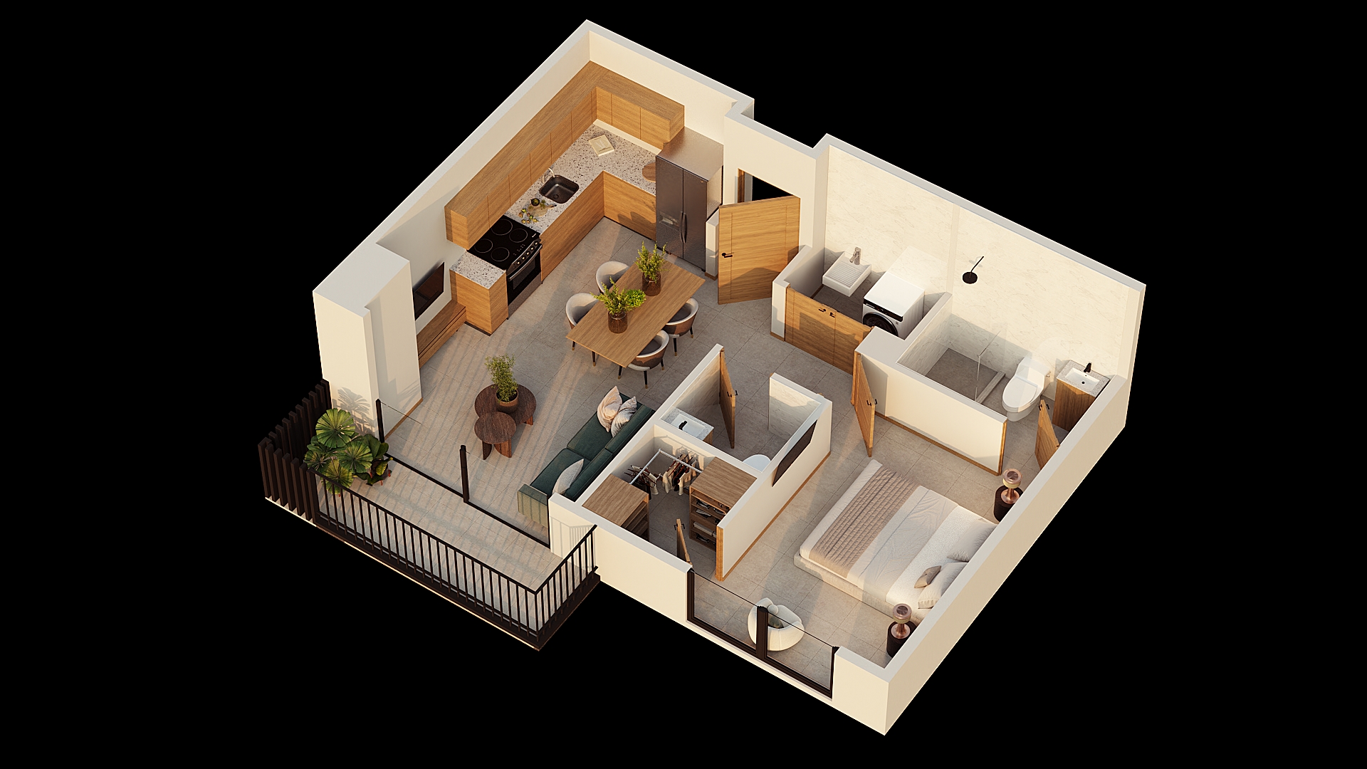 Axonométrico del apartamento Pigra A en Valto Ignis